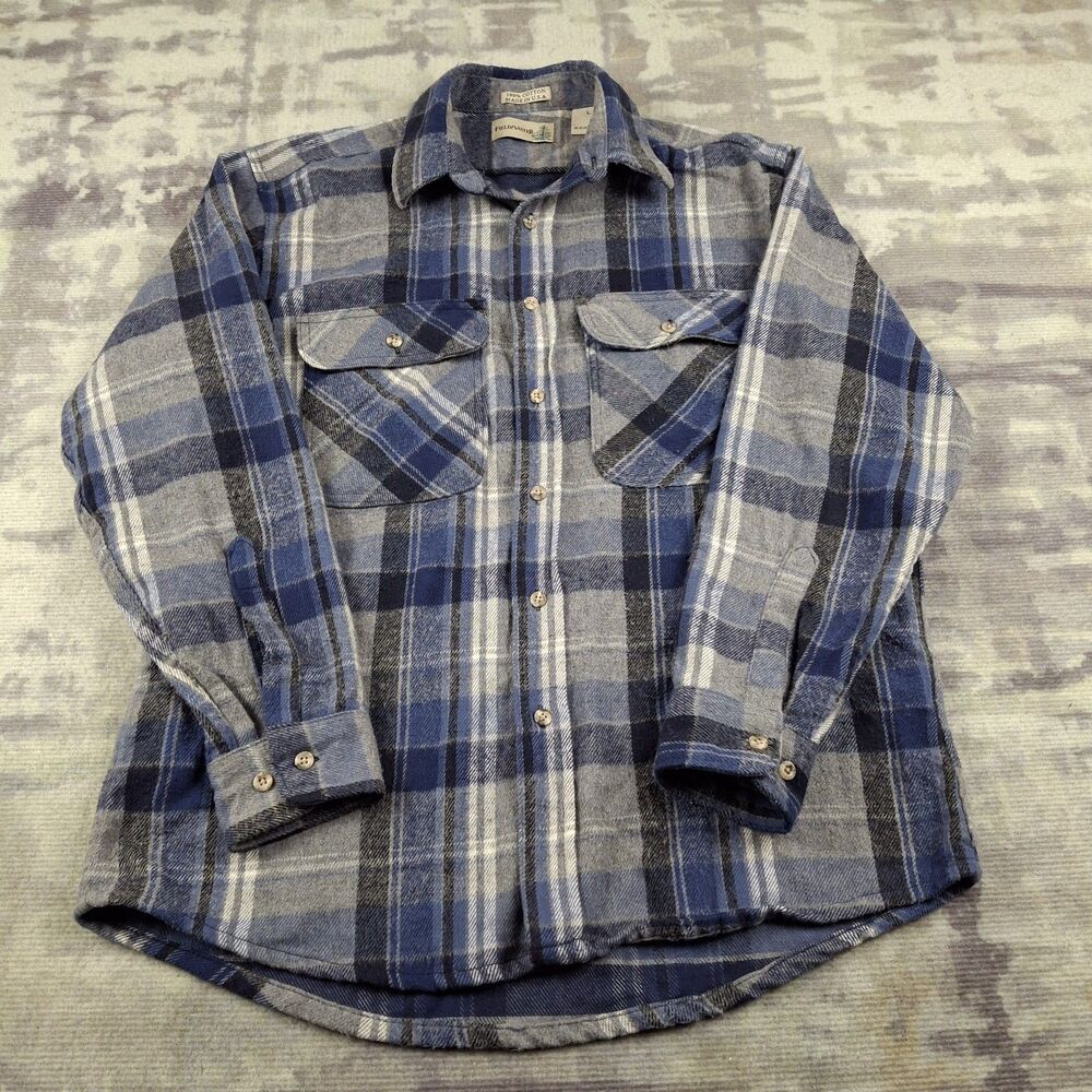 Vintage Sears Fieldmaster Flannel Shirt Mens L Blue Plaid Made in USA 100%...